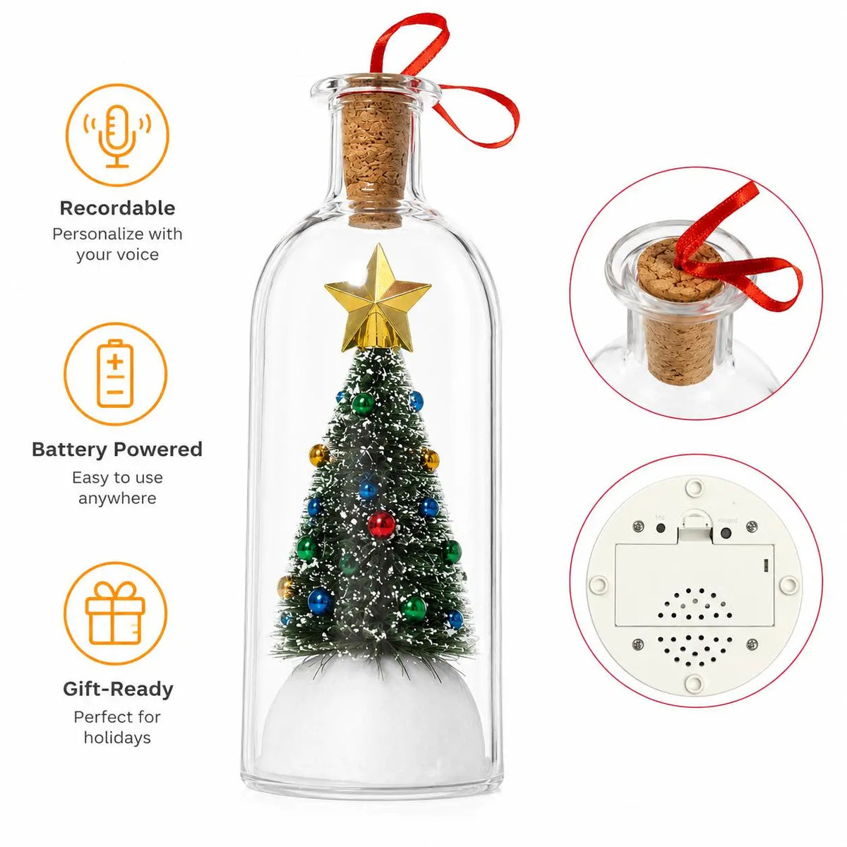 Recordable Christmas Message In A Bottle Ornament With Voice Recording Holiday Keepsake