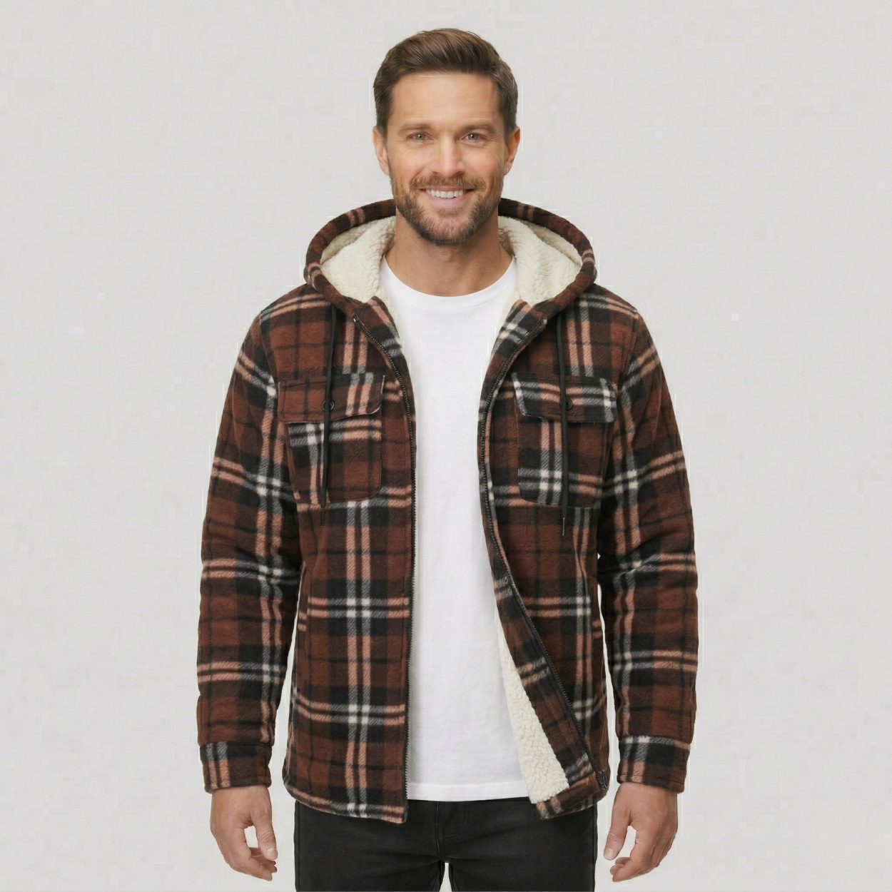 Everyday Plaid Flannel Sherpa Lined Hoodie Jacket