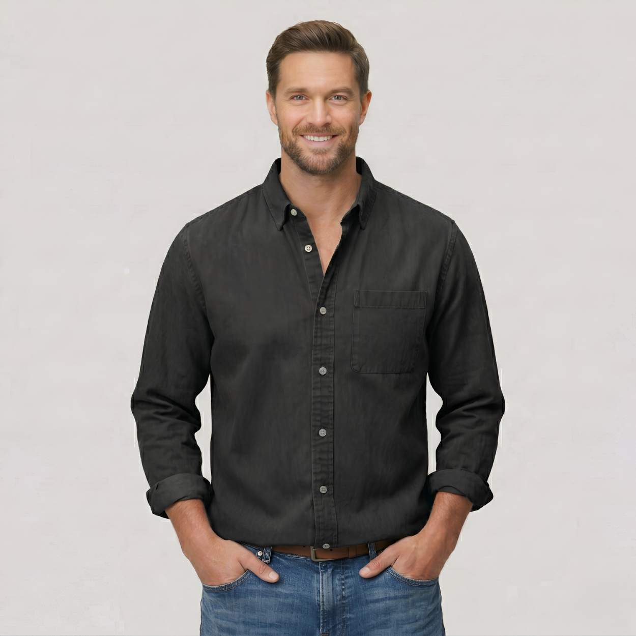 Classic Solid Long Sleeve Button Down Shirt