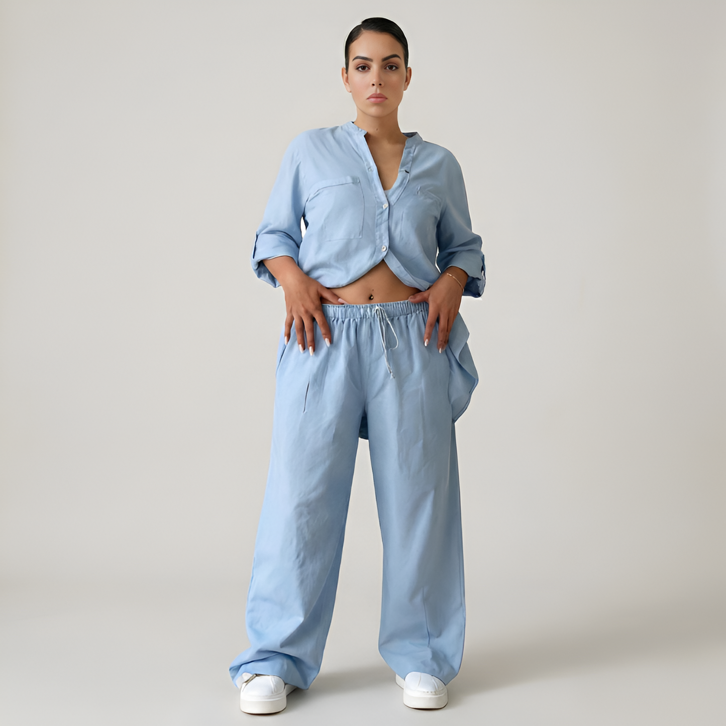 Minimal Button Up Co Ord Set For Women