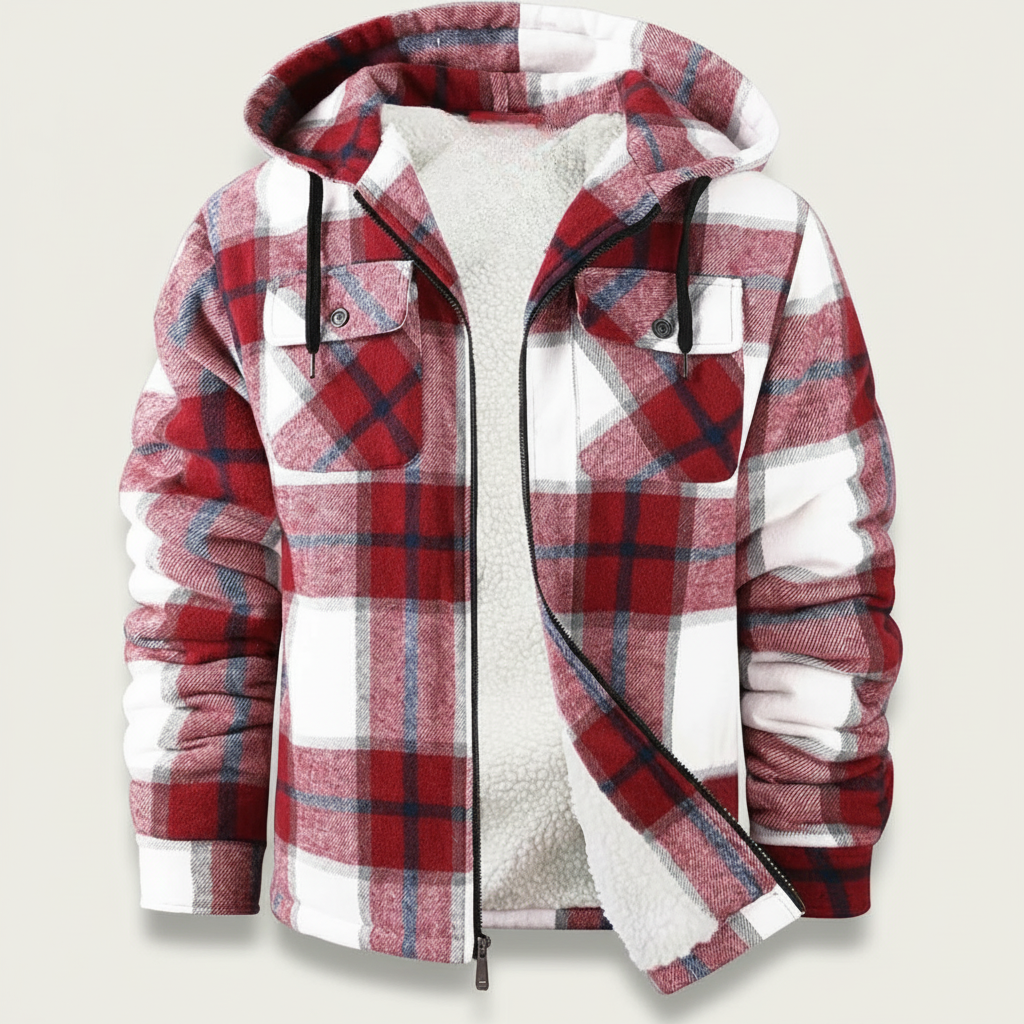 Sherpa Lined Plaid Flannel Zip Hoodie Jacket
