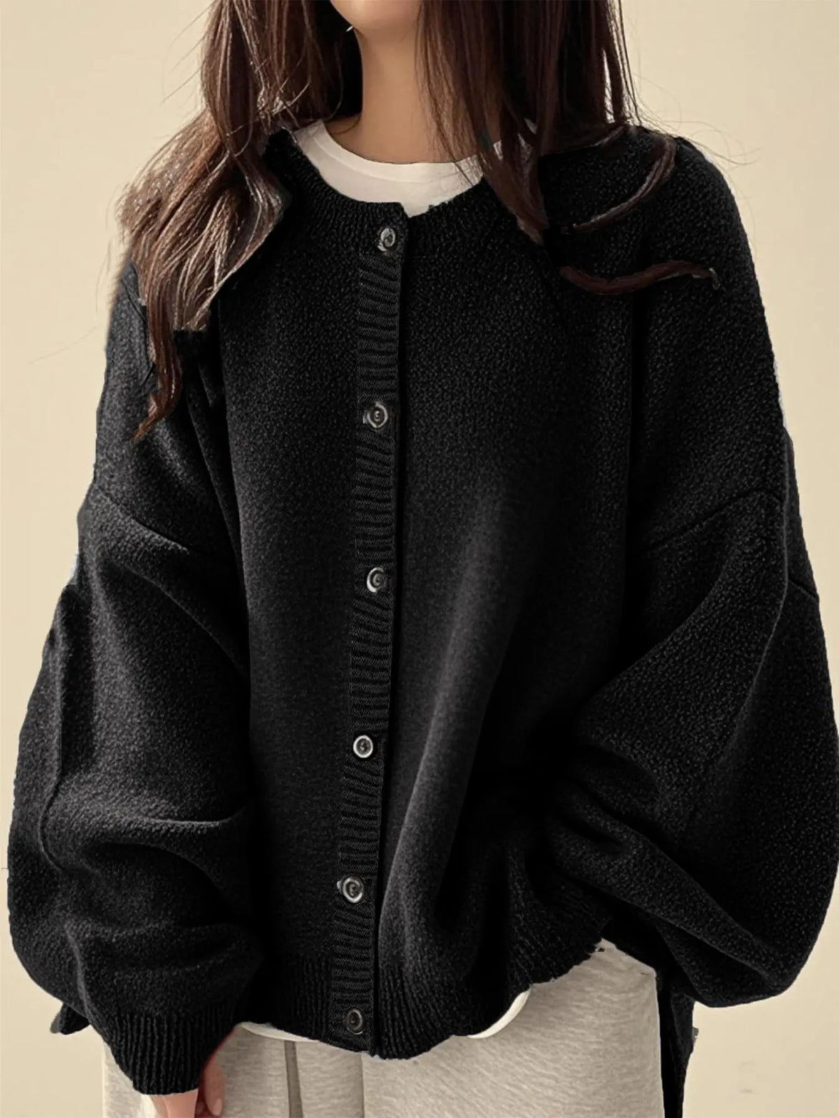 Women's Solid color Basic Button Front Knit Cardigan, Casual Long Sleeve Knitwear for Daily Wear, Ladies Clothes Womenswear for All Seasons Knitting, Knit Sweater Clothing