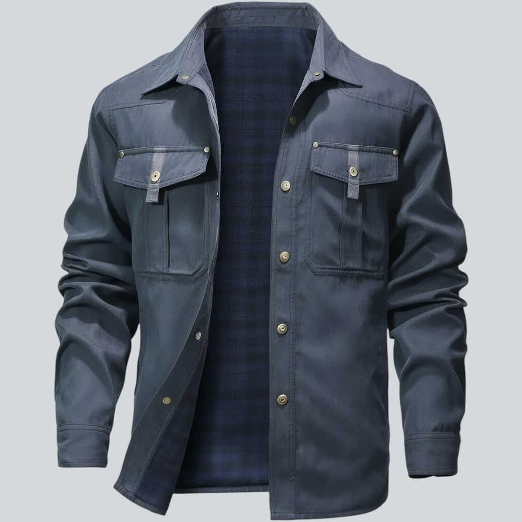 Plaid Lined Button Front Utility Jacket