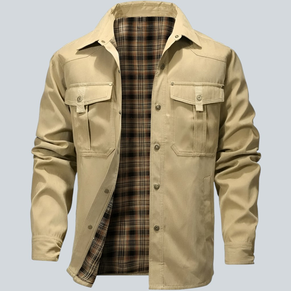 Plaid Lined Button Front Utility Jacket