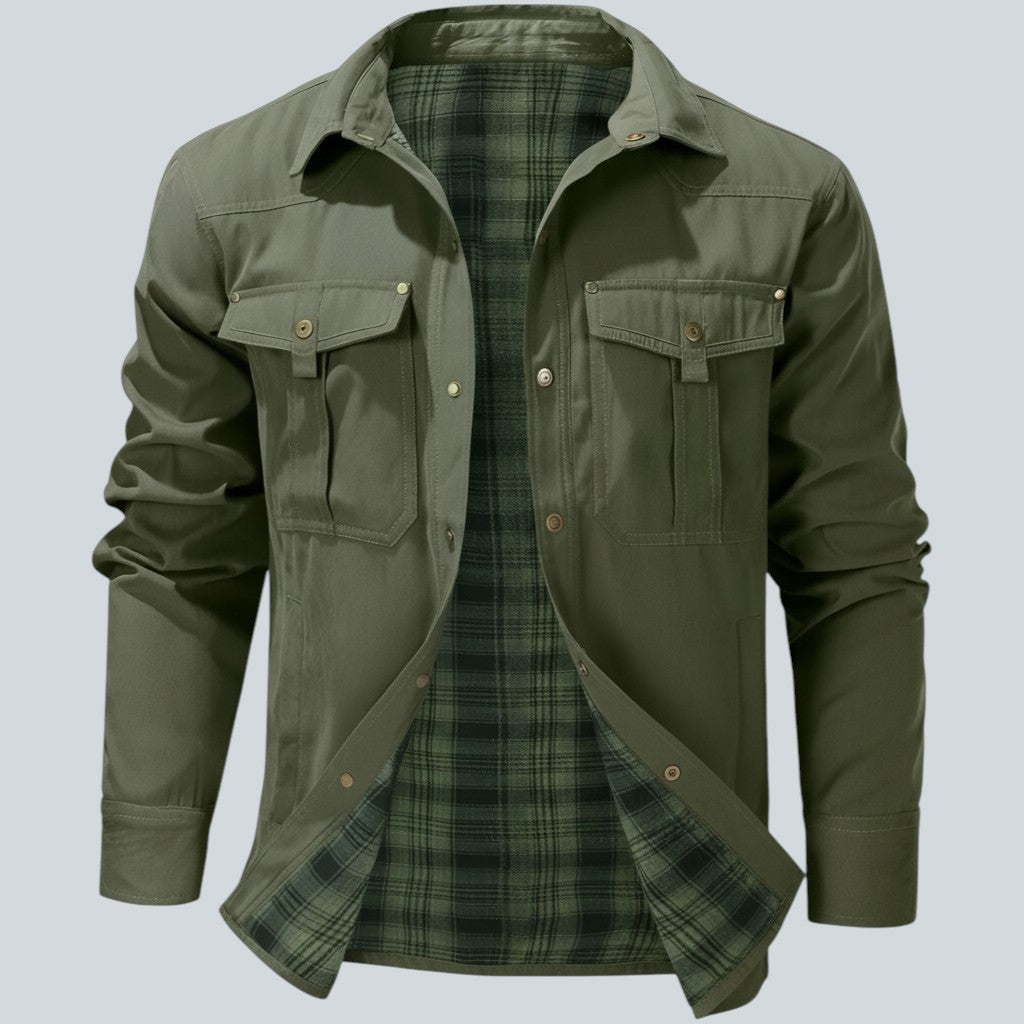Plaid Lined Button Front Utility Jacket