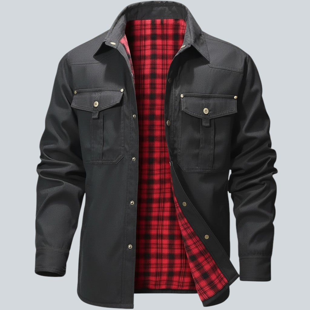 Plaid Lined Button Front Utility Jacket