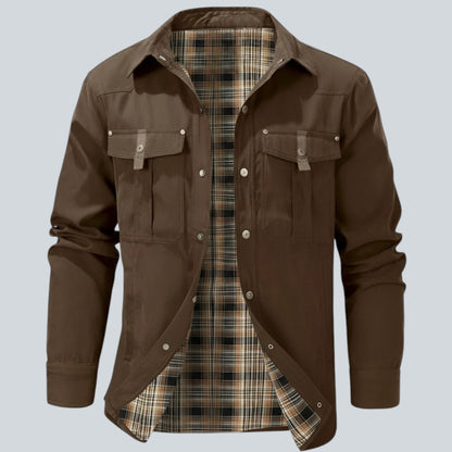 Plaid Lined Button Front Utility Jacket