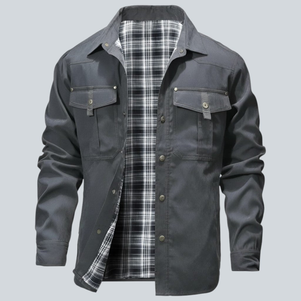 Plaid Lined Button Front Utility Jacket