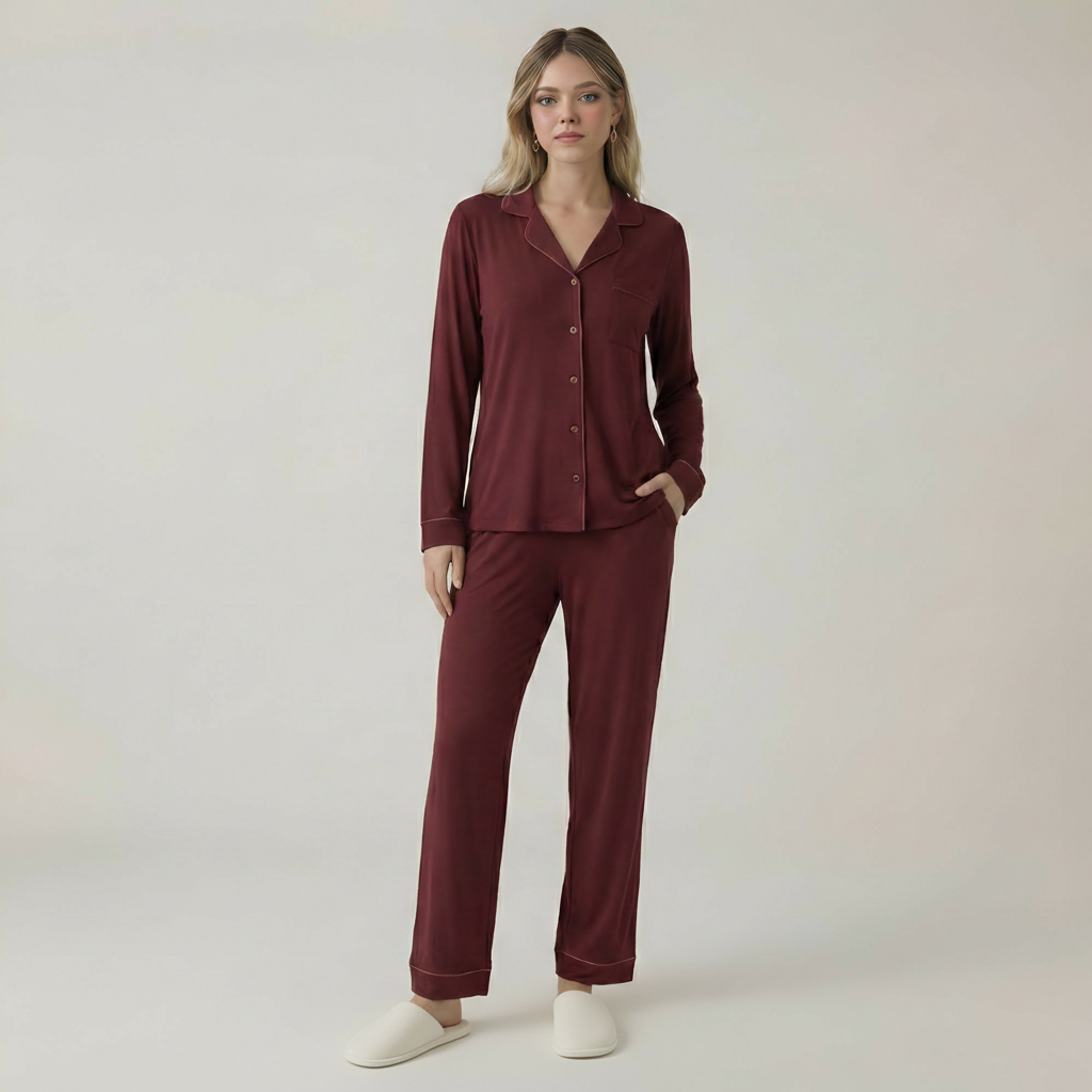 Bamboo Stretch Knit Long Sleeve Pajama Set For Women
