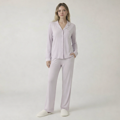 Bamboo Stretch Knit Long Sleeve Pajama Set For Women
