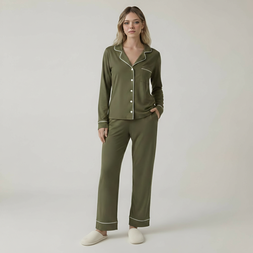 Bamboo Stretch Knit Long Sleeve Pajama Set For Women