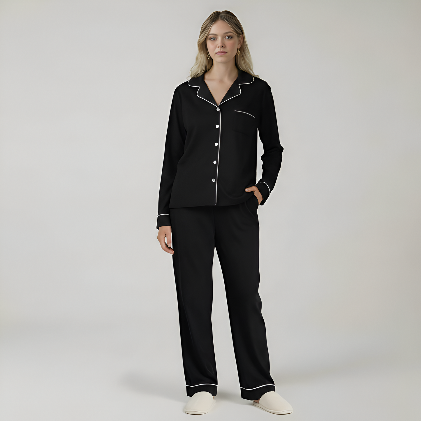 Bamboo Stretch Knit Long Sleeve Pajama Set For Women