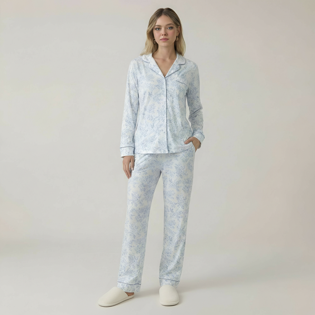 Bamboo Stretch Knit Long Sleeve Pajama Set For Women