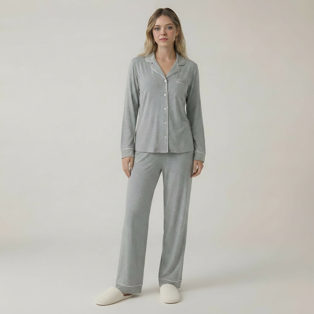 Bamboo Stretch Knit Long Sleeve Pajama Set For Women