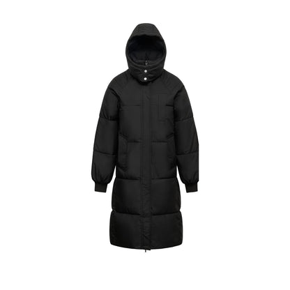 Black long hooded puffer coat, Basic version