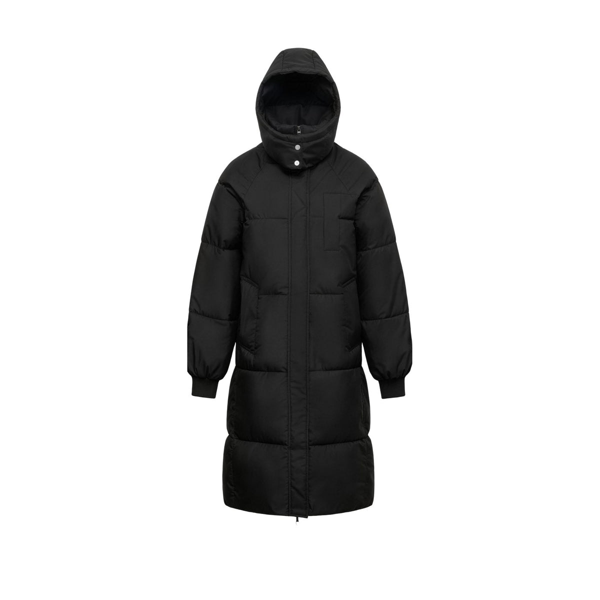 Black long hooded puffer coat, Premium version