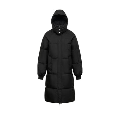 Black long hooded puffer coat, Premium version