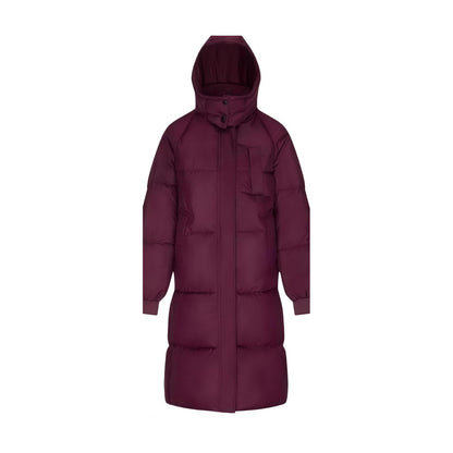 Burgundy long hooded puffer coat, Premium version