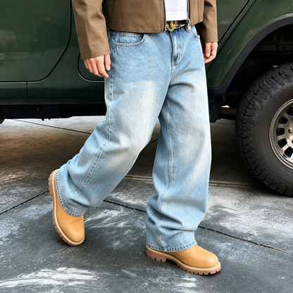 Casual Loose Fit Street Style Denim Jeans For Men