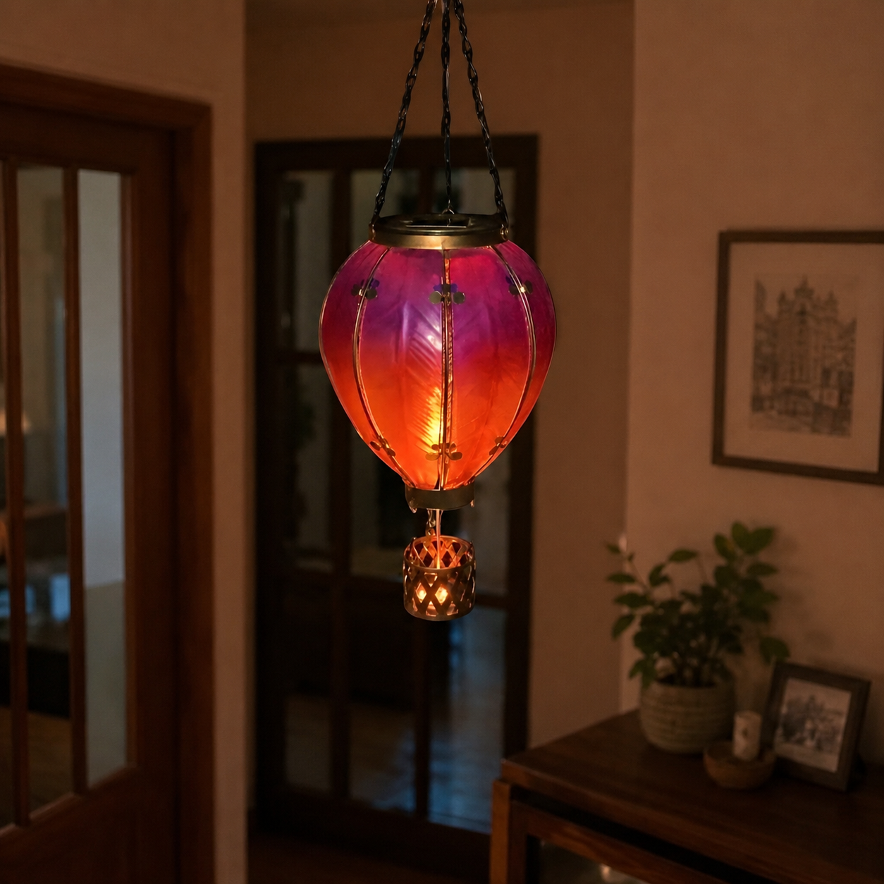 Solar Hot Air Balloon Lantern Metal PVC LED Flame Effect IP6 Waterproof Rust-Resistant Small Large