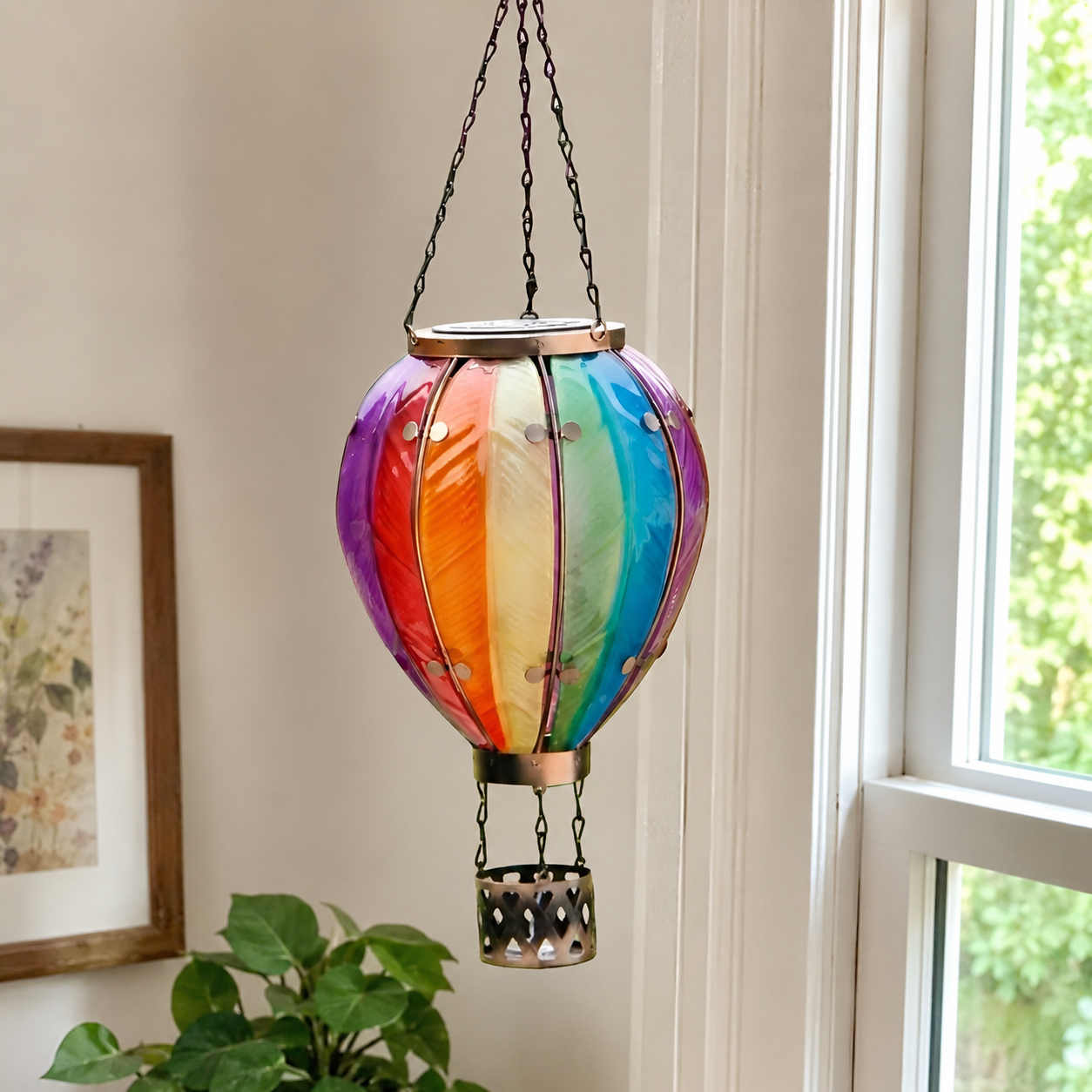 Solar Hot Air Balloon Lantern Metal PVC LED Flame Effect IP6 Waterproof Rust-Resistant Small Large