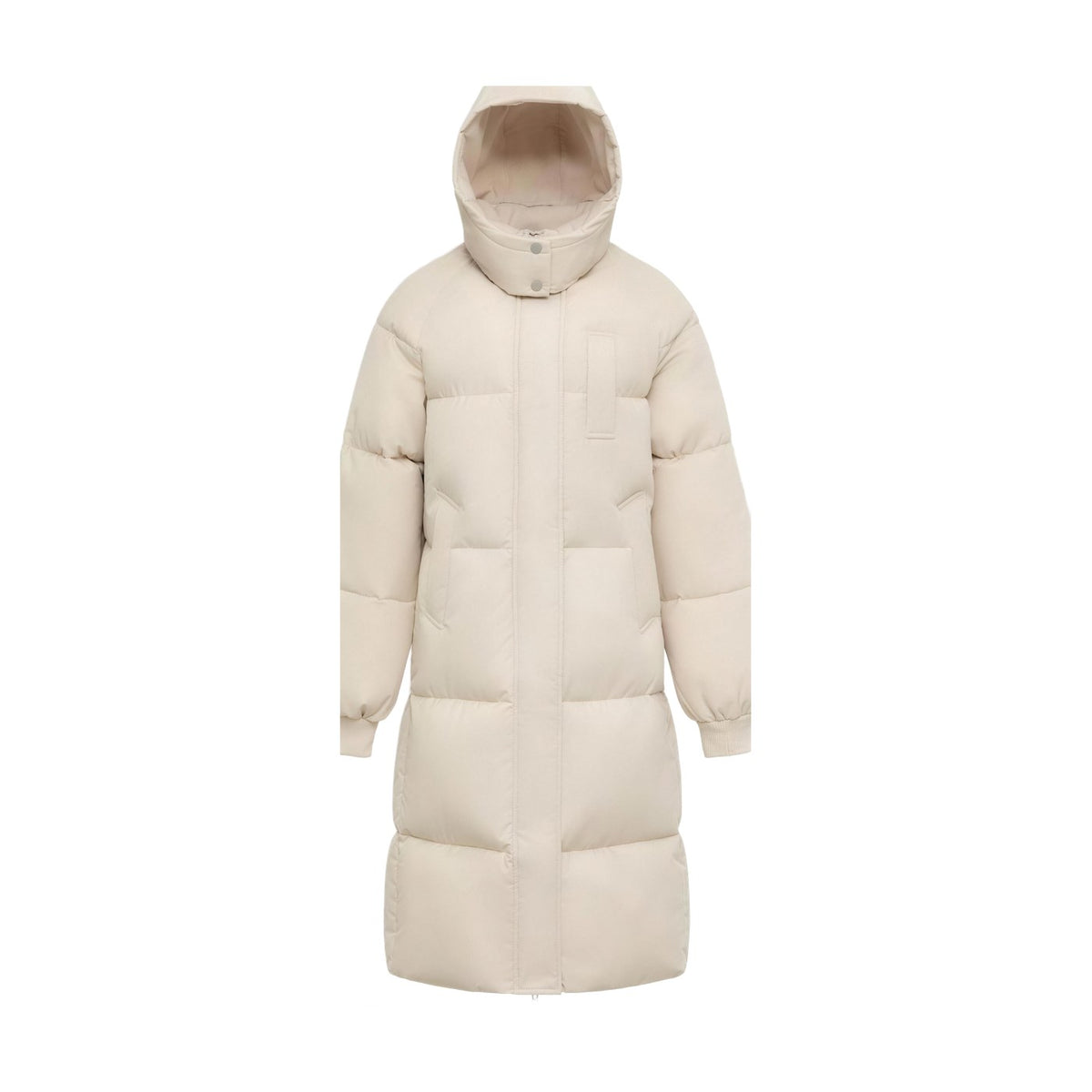 Cream long hooded puffer coat, Premium version