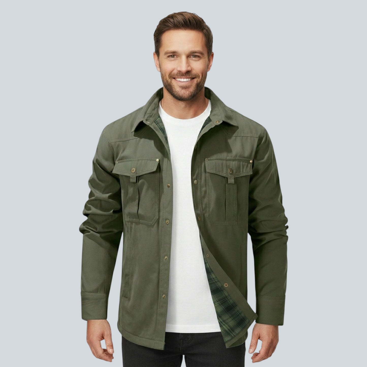 Plaid Lined Button Front Utility Jacket