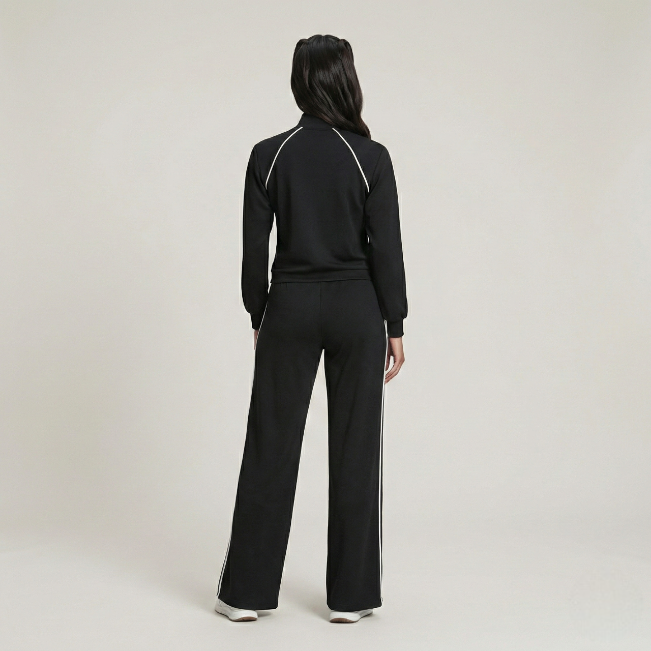Full Zip Contrast Piping Set For Women