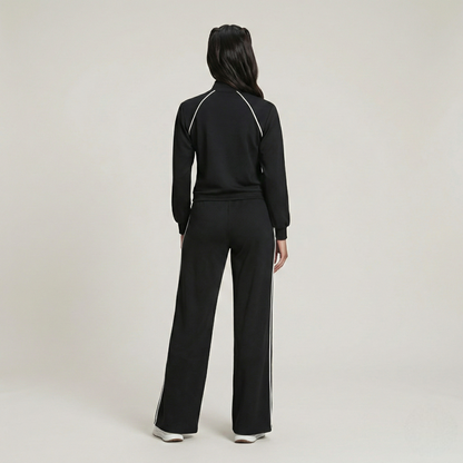 Full Zip Contrast Piping Set For Women