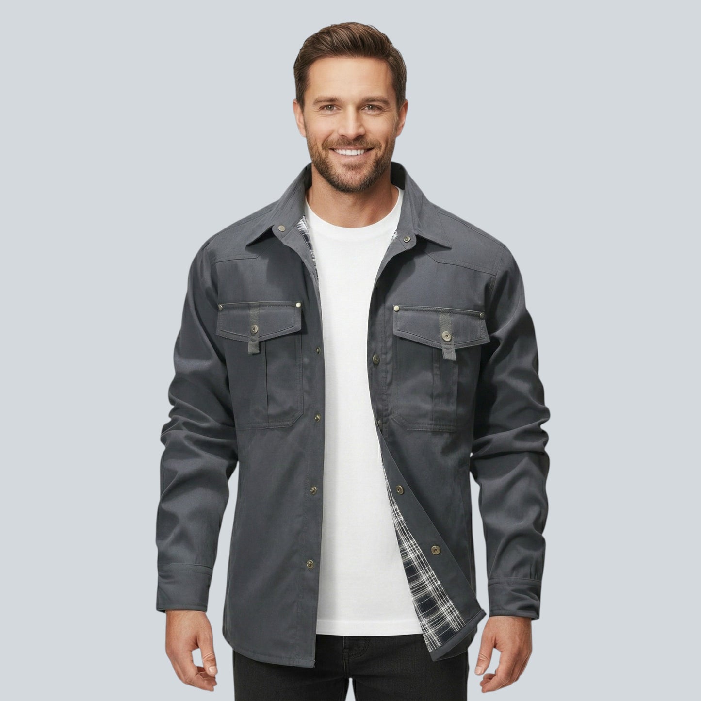 Plaid Lined Button Front Utility Jacket