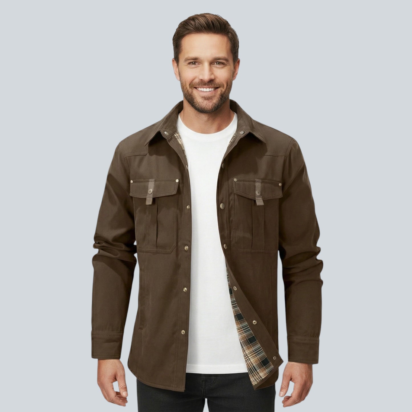 Plaid Lined Button Front Utility Jacket