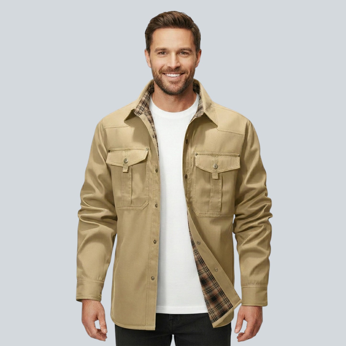 Plaid Lined Button Front Utility Jacket