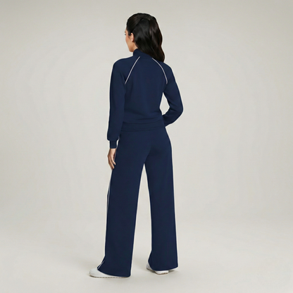 Full Zip Contrast Piping Set For Women