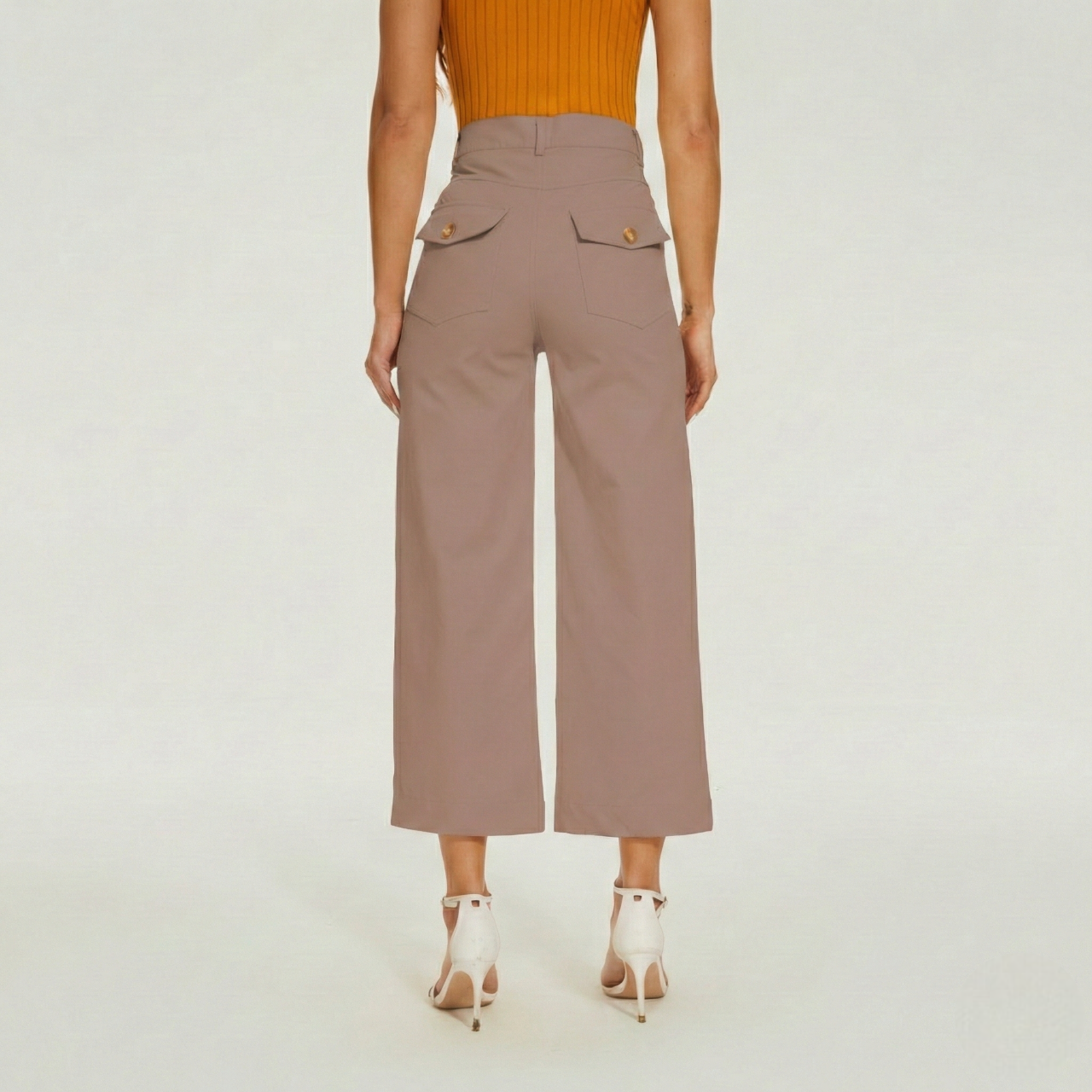 Sleek High Rise Cropped Twill Pants