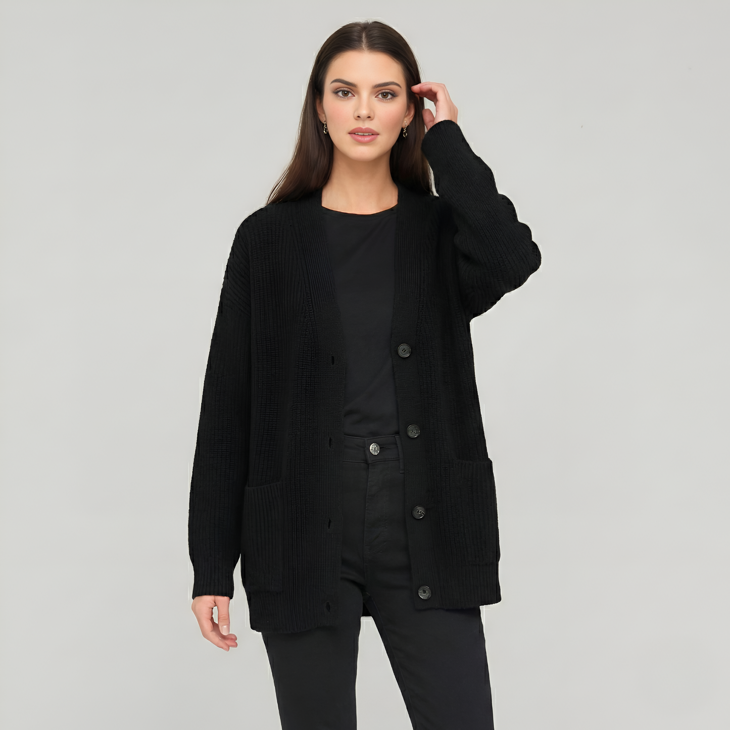 Soft Knit Cashmere Cocoon Front Button Cardigan