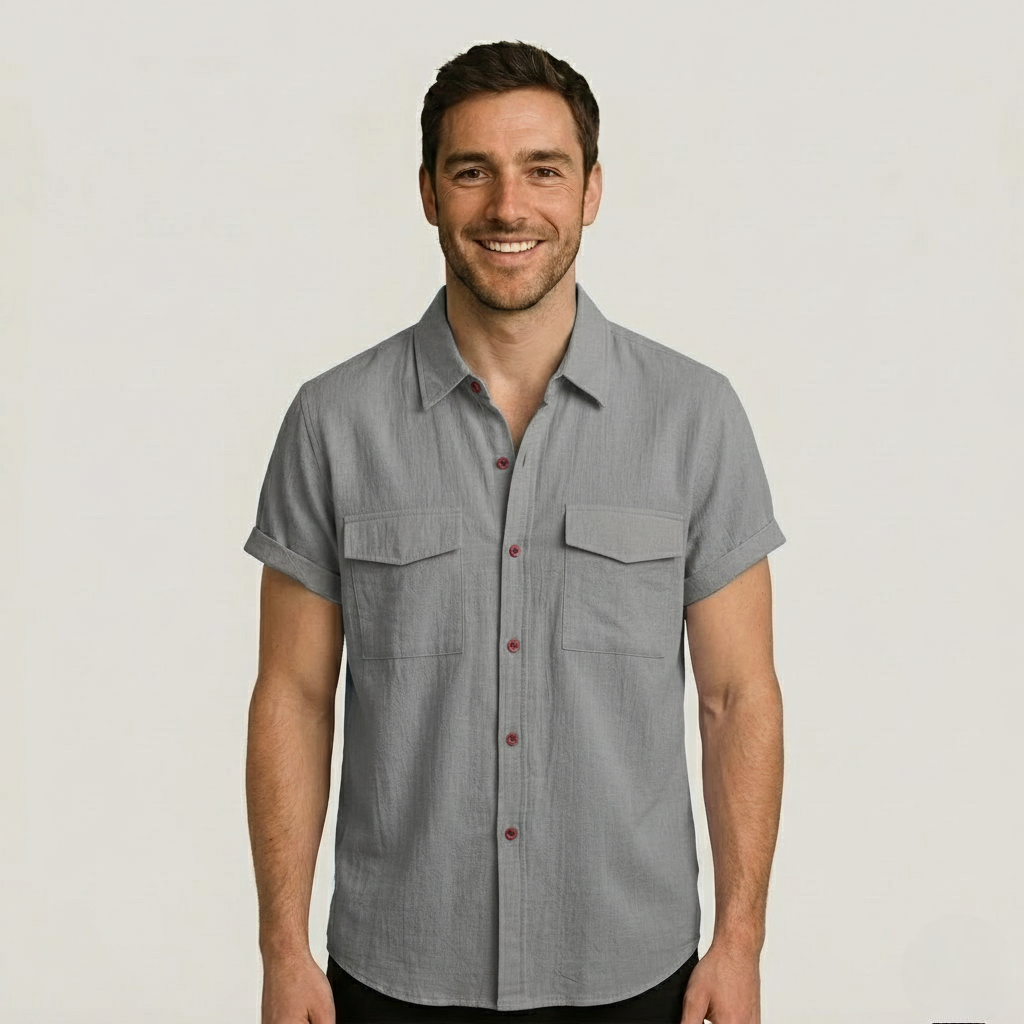 Linen Blend Short Sleeve Button Down Shirt