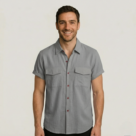Linen Blend Short Sleeve Button Down Shirt