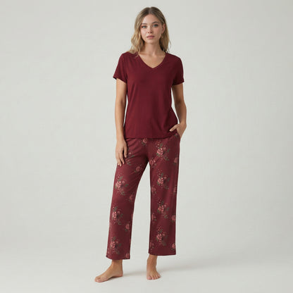 V Shaped Sleepwear And Capri Pajama Set