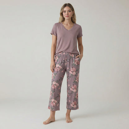 V Shaped Sleepwear And Capri Pajama Set