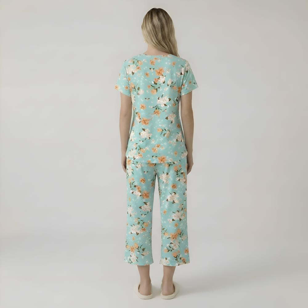 Capri Style Pajama Set With Floral Design