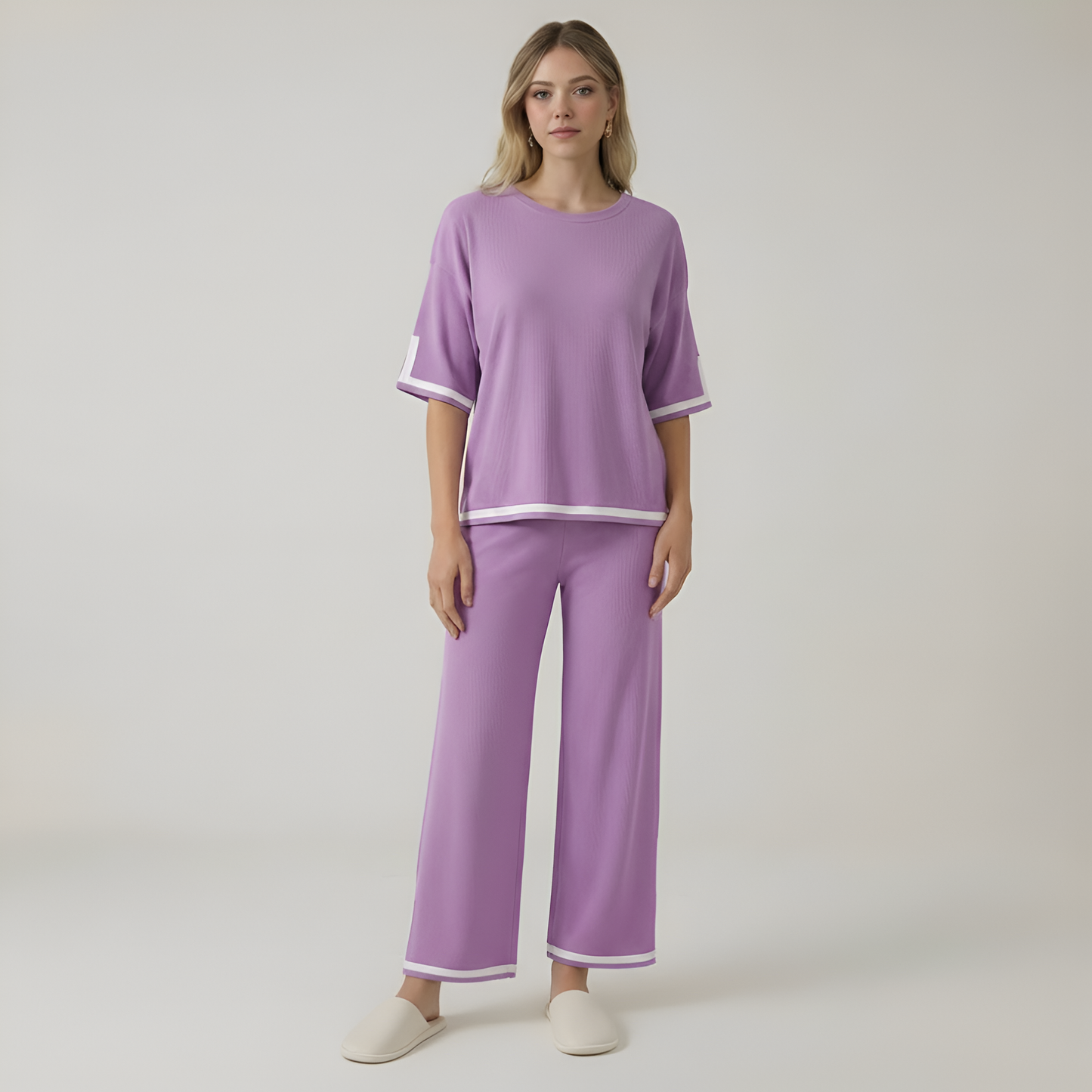 Knitted Two Piece Lounge Wear Set For Women