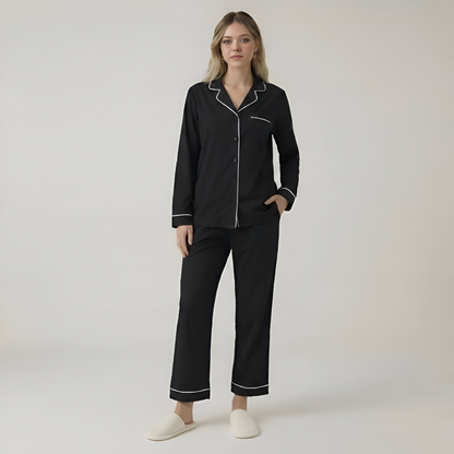 Long Sleeve Front Button Pajama Set For Women