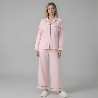 Long Sleeve Front Button Pajama Set For Women