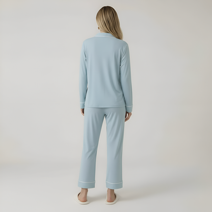 Long Sleeve Front Button Pajama Set For Women
