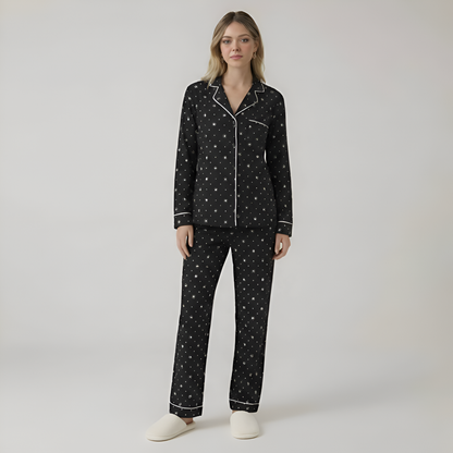 Long Sleeve Front Button Pajama Set For Women