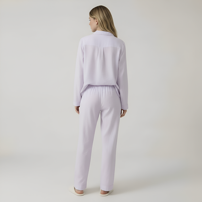 Long Sleeve Front Button Pajama Set For Women