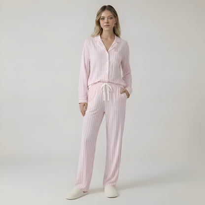 Long Sleeve Front Button Pajama Set For Women