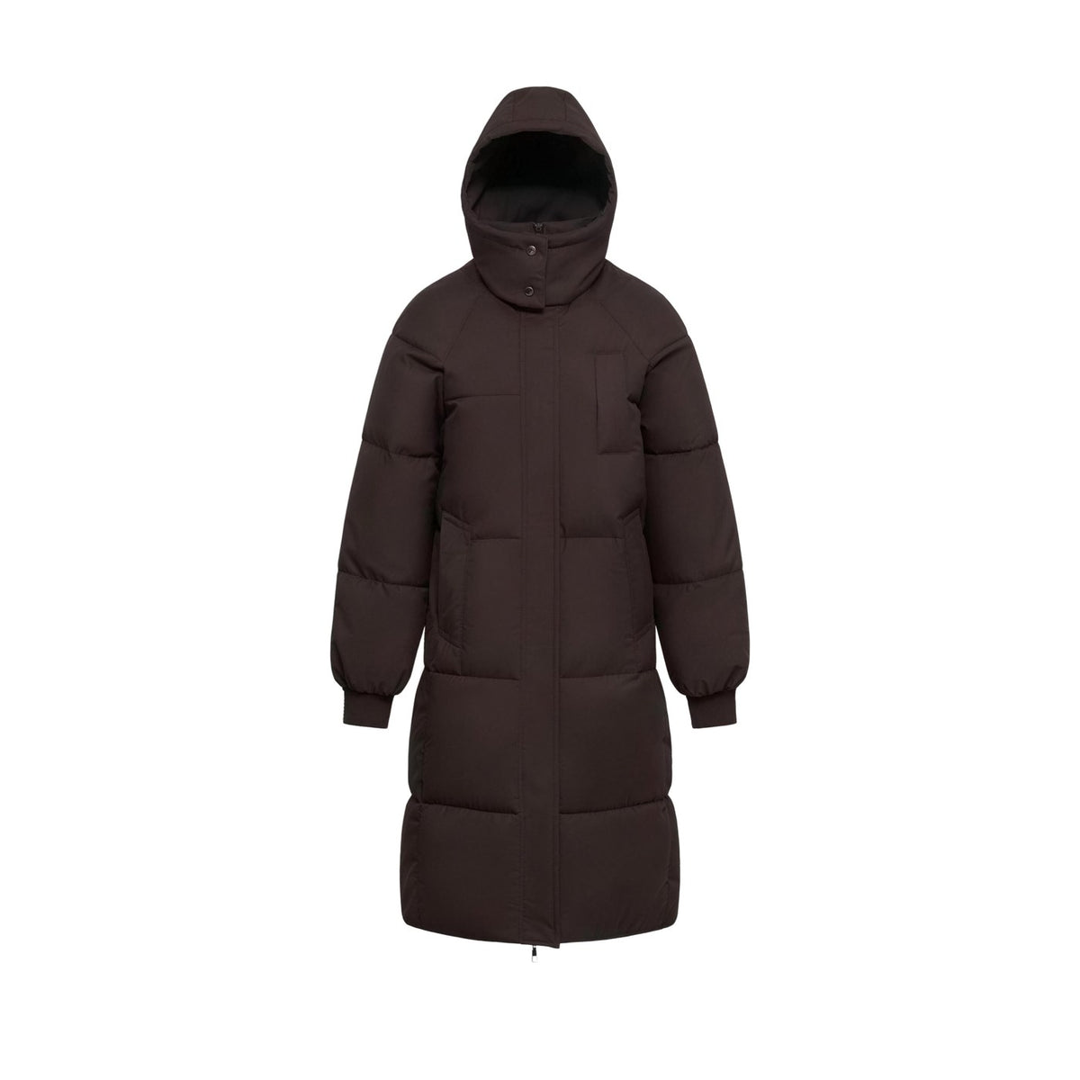Mocha Brown long hooded puffer coat, Premium version
