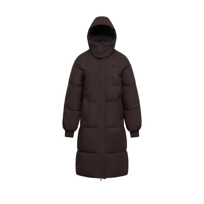 Mocha Brown long hooded puffer coat, Premium version
