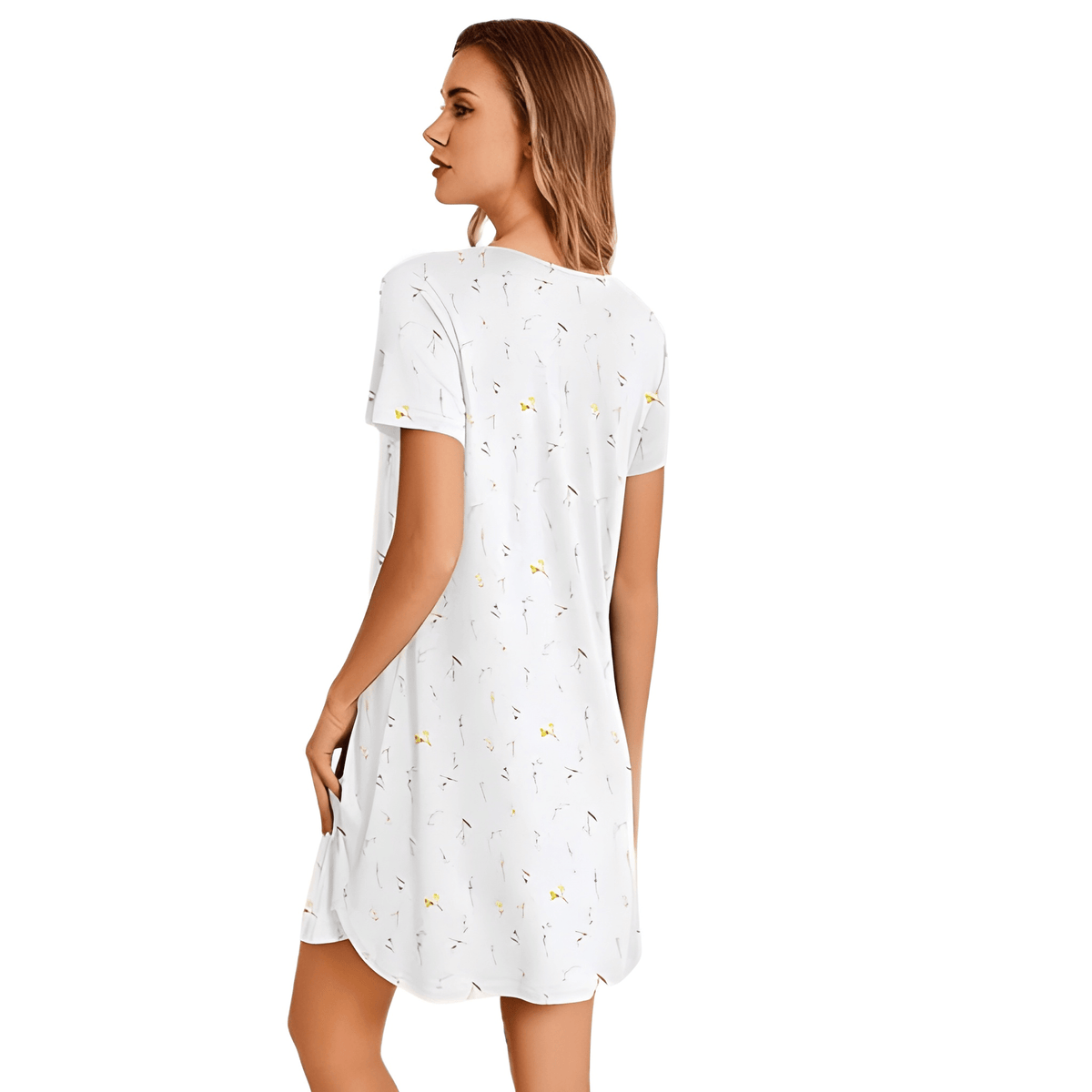 Short Sleeve Pleated Floral Nightgown For Women